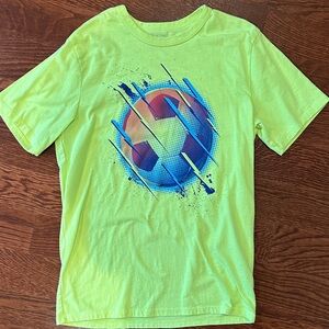 Boys neon yellow soccer tshirt size large